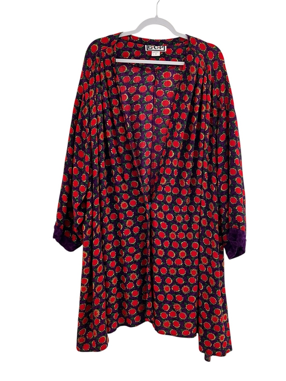 B.O.P Women’s 4X Floral Open Front Duster Cardigan Purple Red Boho Kimono